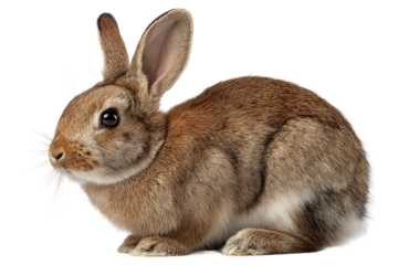 Cute brown rabbit standing on a transparent   background, side view, photorealistic, high-resolution photography, insanely detailed