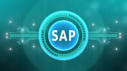 SAP System Software Automation concept on virtual screen data center. Business, modern technology, internet and networking concept. technology background with Cyberspace HUD elements animation. - Powered by Adobe