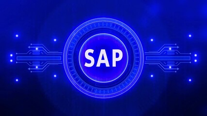 SAP System Software Automation concept on virtual screen data center. Business, modern technology, internet and networking concept. technology background with Cyberspace HUD elements animation. - Powered by Adobe
