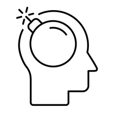 Head with a bomb line icon. Migraine. Stress, burnout and headache concept. Emotional overload in modern life and work environments. Mental distress burnout symbol. Overthinking vector illustration