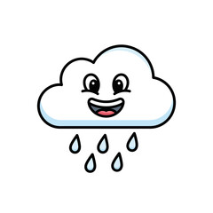 A cheerful cartoon cloud with a smiling face and falling raindrops.