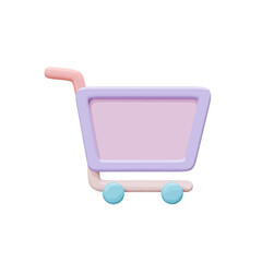 Pastel-colored 3D shopping cart icon, simple and stylized.