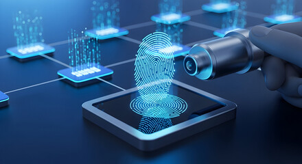 Secure digital identity verified by advanced biometric technology on a glowing network