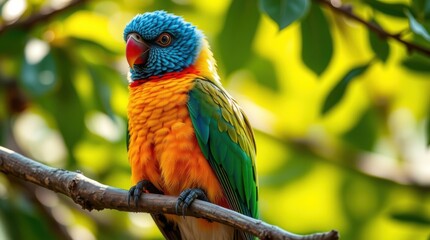 Naklejka premium Vibrant lorikeet perched on a branch parrot bird
