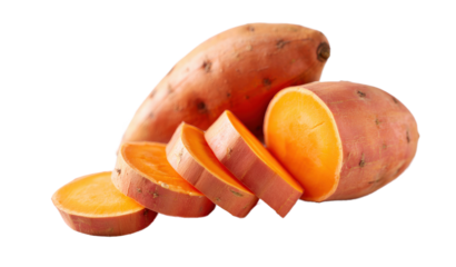 Whole Sweet Potato and Slices on transparent png Background