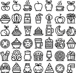 A Stylish Set of Snack, Meal, and Drink Vectors in Line Art Style, Ideal for Websites, Posters, and Product Labels