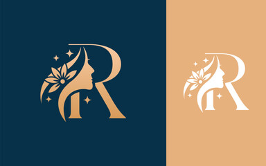 Abstract Initial letter R with natural beauty logo design vector illustration