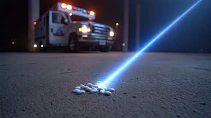 Obraz premium Laser beam targeting pills at night
