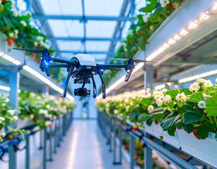 Wide-angle: Metallic micro-drones pollinating strawberry flowers in vertical farm