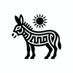 Vector illustration of a stylized donkey with a sun behind it, presented as a clean and modern graphic design