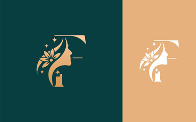 Abstract Initial letter F with natural beauty logo design vector illustration