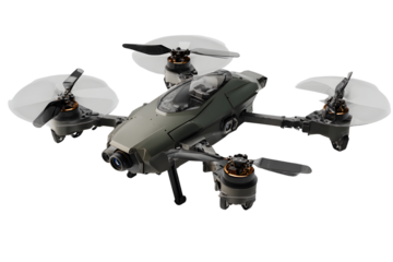 Military style drone with transparent background showcasing design