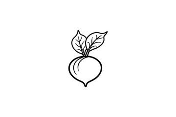 Simple Beetroot Illustration with Leaves in Black and White Silhouette Style silhouette