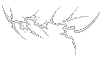 Chrome neo tribal tattoo. Succubus womb sigils and sharp cyber sigilism elements in liquid silver Y2K style