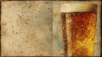 Retro Beer Poster Showcasing a Refreshing Glass of Amber Beer With Grain Textures and a Faded Left Side From an Old Advertisement