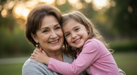 Fototapeta premium A portrait capturing the warm bond between a grandmother and granddaughter with soft bokeh