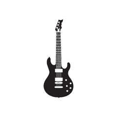Fototapeta premium Black Electric Guitar Icon with Strings and Body Detail on White Background