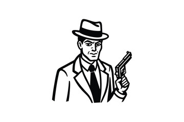 Retro Gangster with Gun Silhouette Illustration
