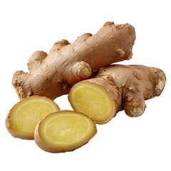 Fototapeta premium Photo of close up of fresh ginger root and slices, a popular spice used in cooking and traditional medicine