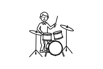 Happy Drummer Playing Drums Silhouette Illustration