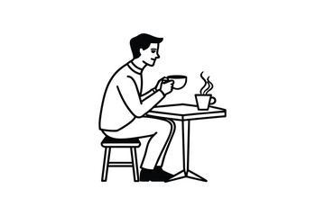 Man Drinking Coffee at Small Table Silhouette