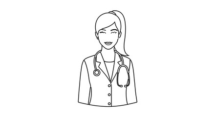 Line art drawing of female doctor with stethoscope for medical healthcare professional concept design vector