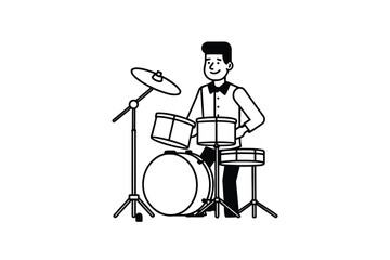 Happy Drummer Playing Drums Silhouette Illustration