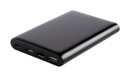 Sleek black power bank provides portable charging for devices in a modern tech forward lifestyle