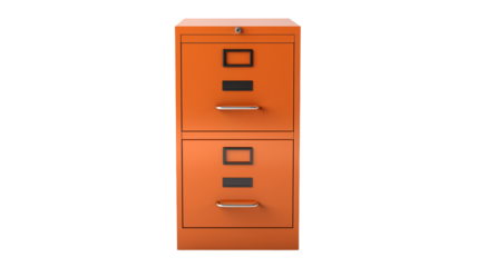 Organize important documents with a vibrant orange metal filing cabinet for efficient office storage
