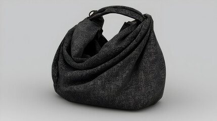 Dark gray, draped hobo bag with structured folds.  Fabric appears textured