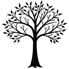 Obraz premium Black silhouette of a deciduous tree with many branches and leaves vector