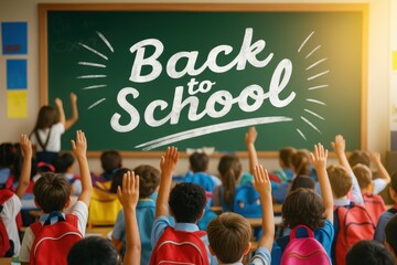 Children raising hands in classroom during back to school