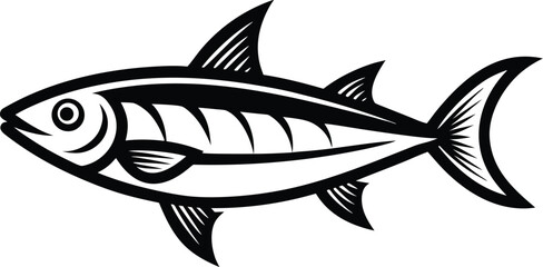 Sardine fish silhouette, seafood line art, minimal marine vector, ocean animal drawing, aquatic illustration design