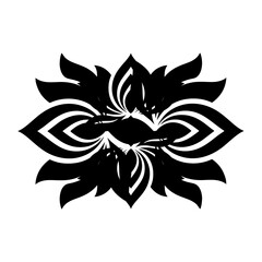 Intricate Black and White Floral Vector – Symmetrical Geometric Design with Curved Petals and Central Radiance
