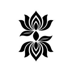 Vertical Dual Lotus Flower Design – Black and White Symmetrical Vector Illustration with Central Alignment