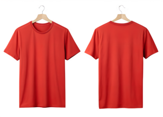 Two red t shirts front and back isolated on transparent background