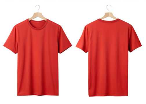 Two red t shirts front and back isolated on transparent background
