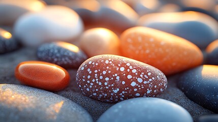 Closeup of assorted stones on sand