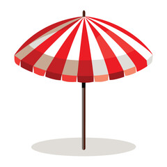 Obraz premium Red and White Striped Beach Umbrella with Cat Illustration silhouette on white background