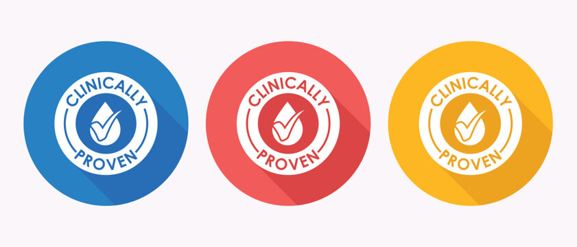 Clinically Proven Assurance Badges in Various Colors Symbolizing Scientific Validation and Reliable Product Efficacy Confirmation Process