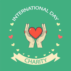 Charity International Day heart hands, vector art illustration.