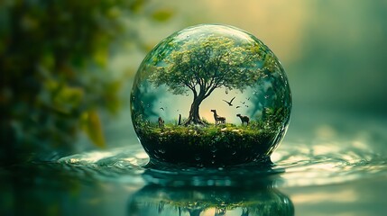 Miniature ecosystem in a glass sphere
