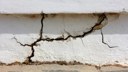 White wall with extensive cracks at base