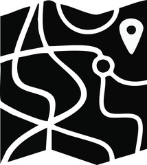 Black and white abstract map with white lines and location pin