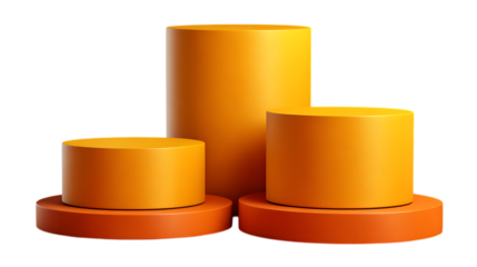 Three orange cylinders on circular bases isolated on transparent background