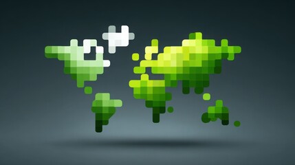 A green and white pixelated map of the world