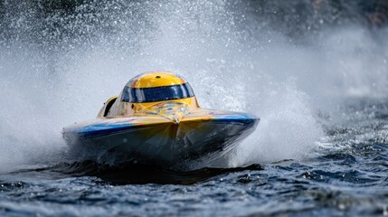 Fototapeta premium Dynamic Powerboat in Motion: Striking High-Speed Action on Water