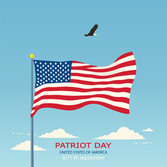 Patriot Day America Flag Eagle Sky, vector art illustration.