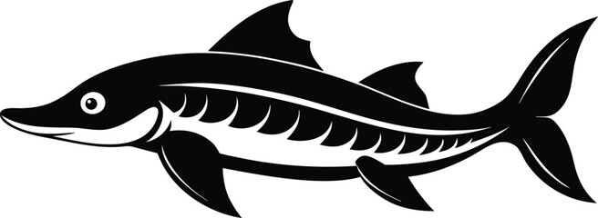 Lake sturgeon silhouette, freshwater fish line art, aquatic animal vector, minimal marine drawing, nature illustration design