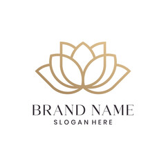 Elegant golden lotus flower logo design with minimalist lines